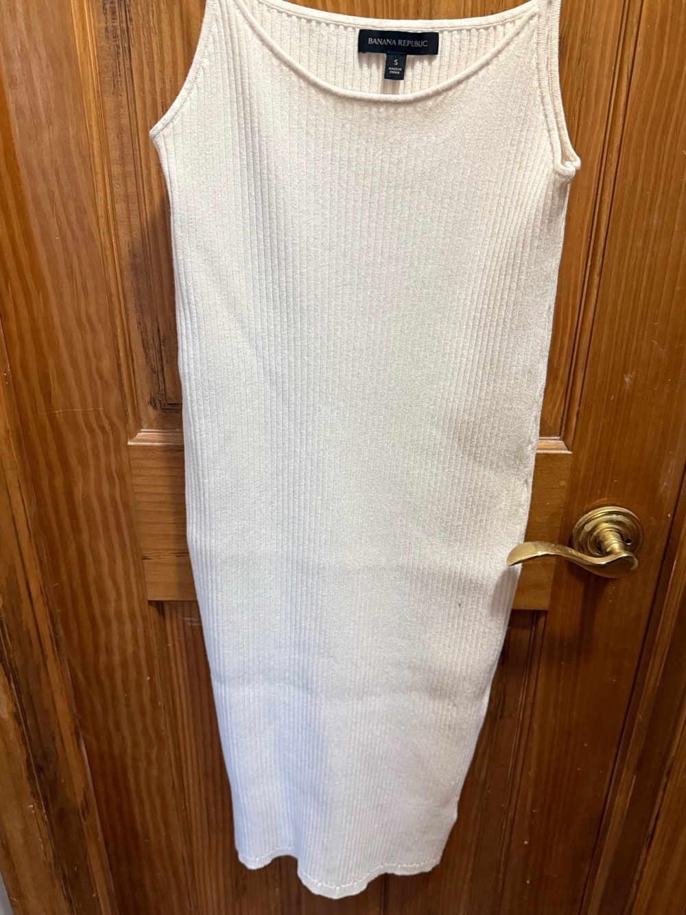 BANANA REPUBLIC Ribbed Creamy White Tank Slip Dress Midi Ribbed Cream - Small - Picture 3 of 5